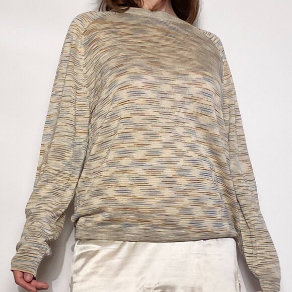 Vintage Y2K MISSONI Thin Knit Neutral SPACE DYE Sweater! Men's Medium, Women's L - Picture 7 of 8